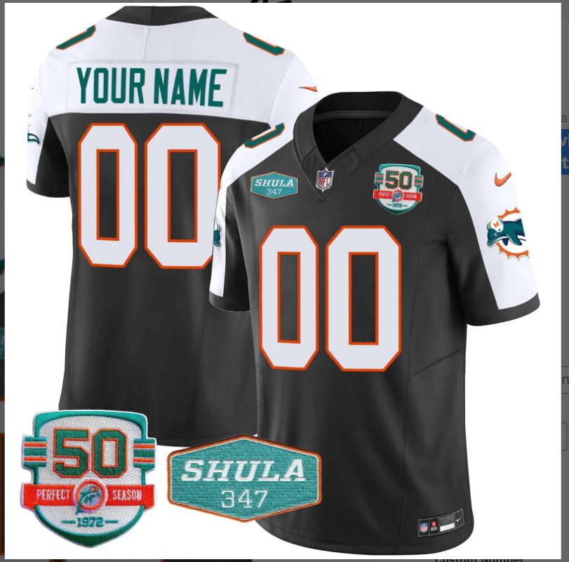 Men 2024 Nike NFL Miami Dolphins Throwback Shula 347 Patch Vapor Custom Jersey